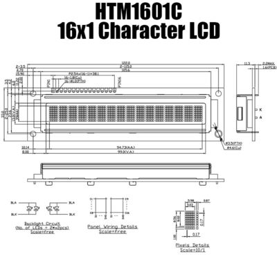 Monochromatyczny moduł znakowy LCD 1X16 z interfejsem MCU HTM1601C