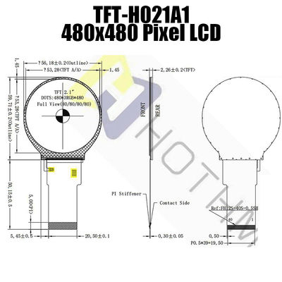 Okrągły wyświetlacz TFT LCD o przekątnej 2,1 cala i przekątnej 2,1 cala RGB, 480x480