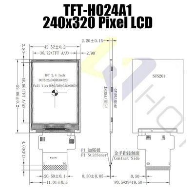 40PIN 2,4-calowy czytelny w świetle słonecznym panel TFT, 240x320 TFT LCD TFT-H024A1QVIST8N40