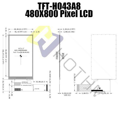 480x800 4,3-calowy moduł TFT LCD do oprzyrządowania TFT-H043A8WVIST4N30