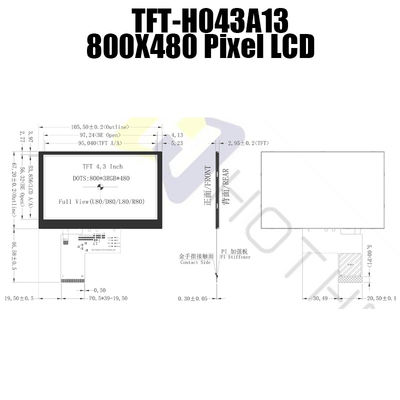 800x480 LVDS 4,3-calowy wyświetlacz TFT Czytelny w świetle słonecznym TFT-H043A13SVIST6N40