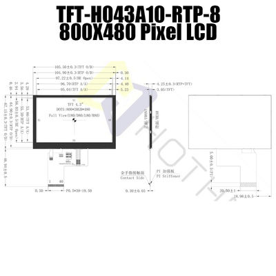 Rezystancyjny wyświetlacz LCD 3,3 V 4,3 cala, 800x480 LCD TFT 4,3 cala TFT-H043A10SVIST5R40