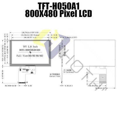 IC 7262 Kolorowy ekran dotykowy TFT Uniwersalny 5,0 cala 800 x 480 punktów TFT-H050A1SVIST6N40