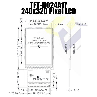 2,8-calowy wyświetlacz MCU TFT LCD 240x320 punktów 250cd / M2 z układem scalonym ST7789 TFT-H028A17QVTST2N37