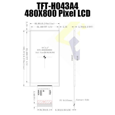 Czytelny w słońcu moduł TFT LCD 4,3 cala 480x800 NT35510 TFT_H043A4WVIST5N60