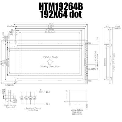 Wyświetlacz graficzny LCD 192X64 KS0108 z białym podświetleniem HTM19264B