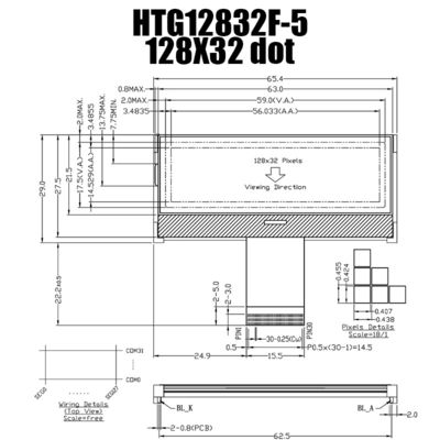 Graficzny LCD COG 128X32 ST7565R | FSTN + wyświetlacz z białym podświetleniem/HTG12832F-5
