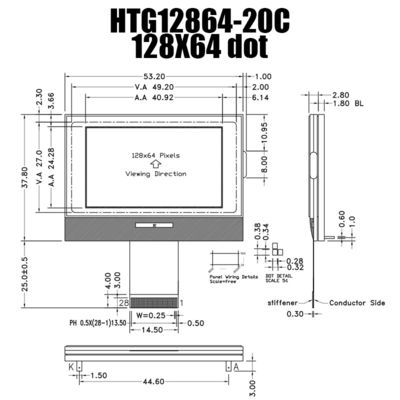 Graficzny moduł LCD COG 128X64 ST7567 z białym podświetleniem bocznym HTG12864-20C