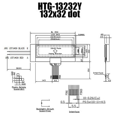 Przemysłowy moduł LCD 132x32 COG ST7567R Pozytywny transfleksyjny HTG13232Y