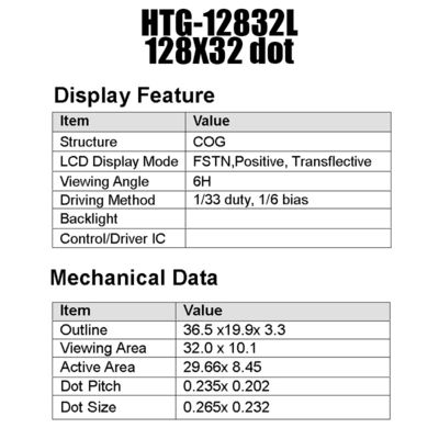 Graficzny moduł LCD COG 128X32 ST7565R z białym podświetleniem bocznym HTG12832L