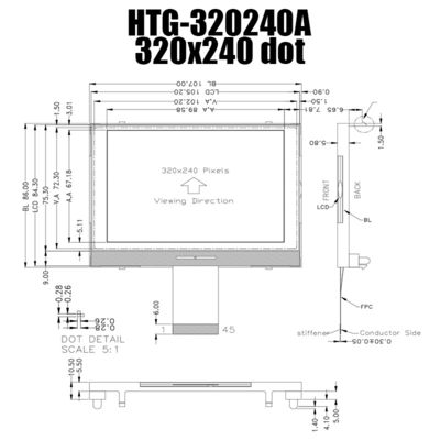 Moduł graficzny SPI COG LCD 320x240 ST75320 Wyświetlacz FSTN Pozytywny transfleksyjny HTG320240A