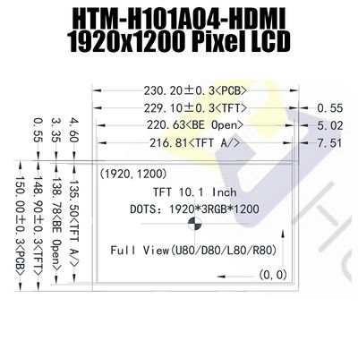 Wyświetlacz LCD 10,1 cala 1920 x 1200 HDMI 1.4 IPS Typ czytelny w świetle słonecznym