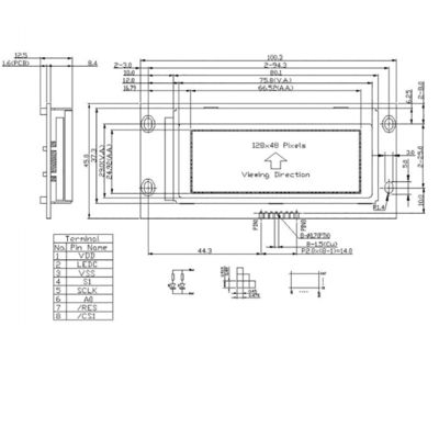 Matrycowy graficzny moduł LCD 128x48 z interfejsem SPI HTM12848C