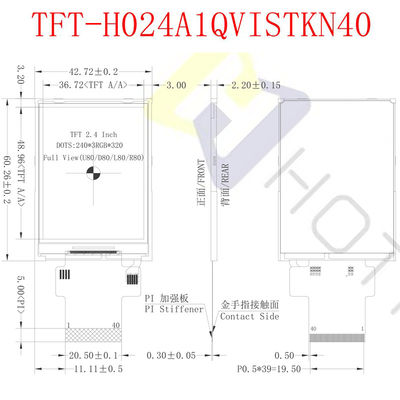 500cd / M2 2,4-calowy wyświetlacz TFT LCD 480X640 Interfejs SPI do oprzyrządowania TFT-H024A13VGIST5N40