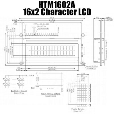 Moduł znakowy LCD 16x2 16PIN średni STN żółty zielony HTM1602A