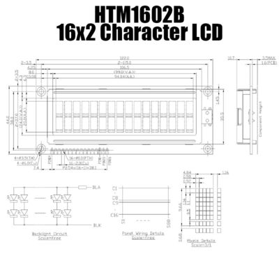 Średni wyświetlacz LCD 16x2 znaków z zielonym podświetleniem HTM1602B