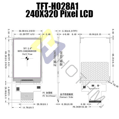 Wyświetlacz dotykowy TFT o przekątnej 2,8 cala i rozdzielczości 240 x 320 pikseli, czytelny w świetle słonecznym TFT-H028A1QVIST6N40