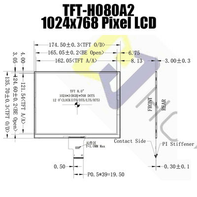 8-calowy kolorowy dotykowy wyświetlacz IPS TFT o rozdzielczości 1024x768 HX8282A HX8695 TFT-H080A2XGTHX3N40