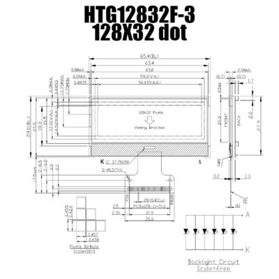 Graficzny LCD COG 128X32 ST7565R | FSTN + wyświetlacz z szarym podświetleniem/HTG12832F-3