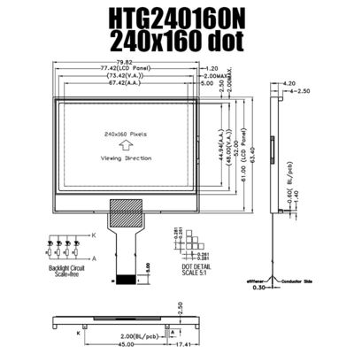 Moduł wyświetlacza graficznego LCD 240x160 ST7529 z bocznym białym podświetleniem HTG240160N