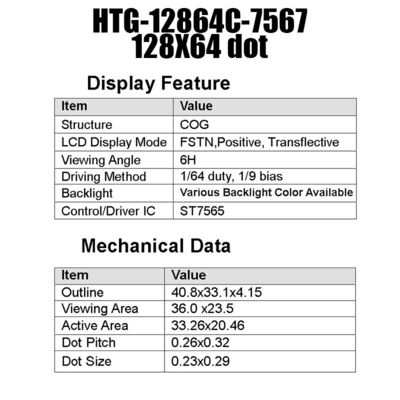 Graficzny wyświetlacz LCD COG 128X64 Wyświetlacz FSTN z białym podświetleniem bocznym HTG12864C