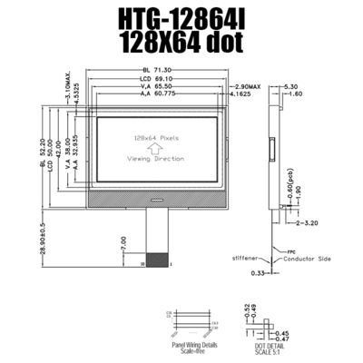 128X64 SPI Chip na szklanym wyświetlaczu LCD z białym podświetleniem bocznym HTG12864I