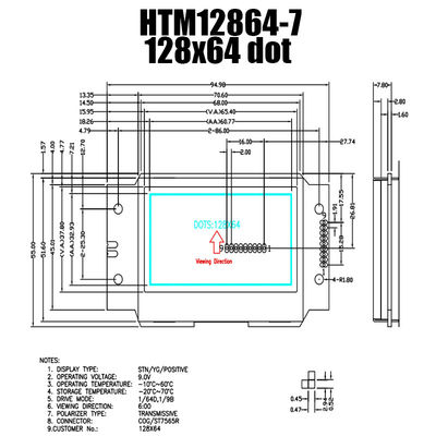 Moduł graficzny LCD 128X64 SPI ST7565R z białym podświetleniem bocznym HTM12864-7