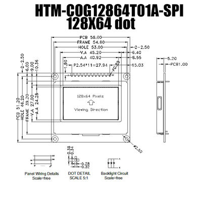 128X64 SPI ST7567 FSTN Graficzny moduł LCD Szeroki zakres temperatur do oprzyrządowania