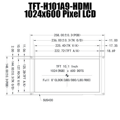 10,1-calowy wyświetlacz modułu HDMI IPS 1024x600 TFT LCD Czytelny w świetle słonecznym z Raspberry Pi